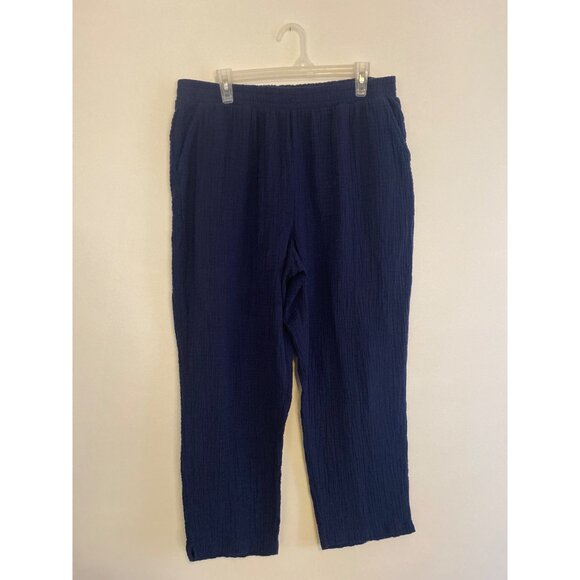 Kim Rogers Women's Navy Blue 100% Cotton Gauze Pants W/ Elastic Waist Size L - Picture 1 of 5